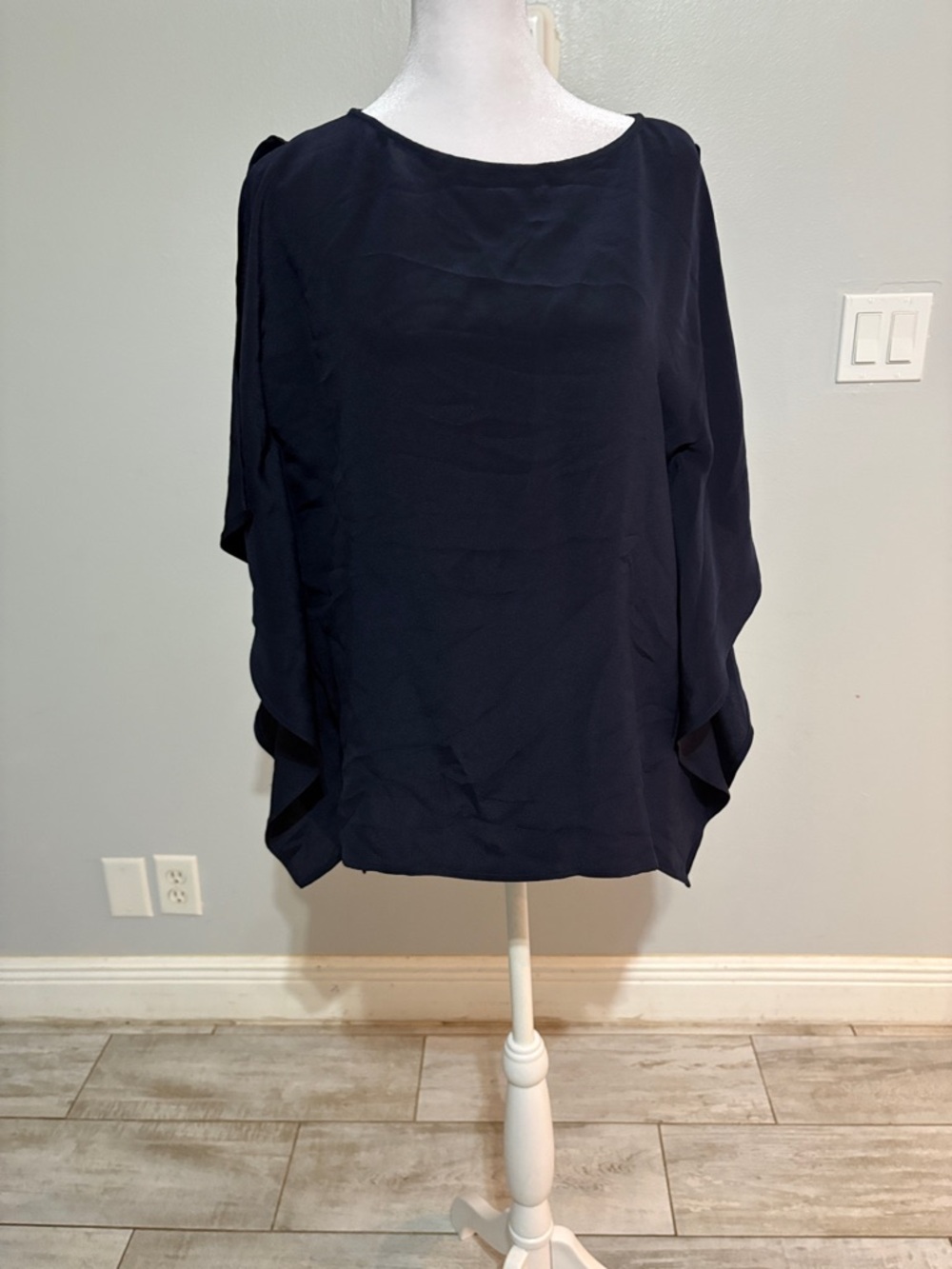 [Mona Thalheimer] Navy Blue Silk Dolman Blouse - Size Large NWT
